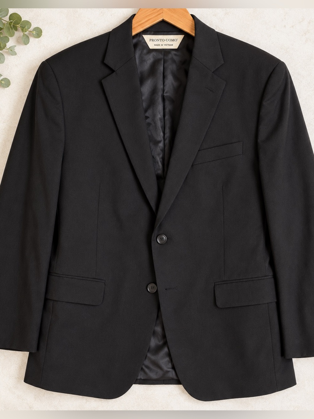 Pronto Uomo Men’s Black Blazer 50L Long 2 Button Suit Jacket
